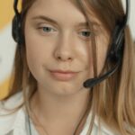 Support technician wearing a headset
